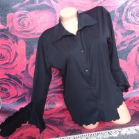 Черна наметка тип риза с къдрави ръкави М, снимка 3 - Жилетки - 41918562