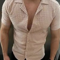 Мъжка едноцветна риза с копчета и къси ръкави, 5цвята - 023, снимка 3 - Ризи - 40890440