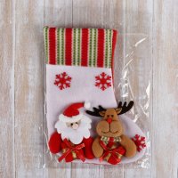 3263 Коледен чорап за подаръци и украса с декорация Дядо Коледа и Еленче, снимка 2 - Декорация за дома - 38677153