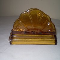 Винтидж  Арт Деко стъклен салфетник цвят карамел, снимка 3 - Други ценни предмети - 41398540