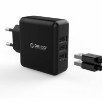 Зарядно 220V/2.4A USB2.0 3-изхода Orico WHC-3U-EU, Черно, За Телефон, таблет и др.Зарядно за контакт, снимка 1 - Друга електроника - 34324205