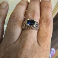 Авторски сребърен пръстен с голям естествен син сапфир , снимка 3 - Пръстени - 41738299