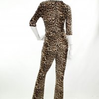 Фин леопардов гащеризон SHEIN Eilly Bazar Leopard Print дълъг ръкав и дълбоко деклоте, нов с етикет, снимка 1 - Гащеризони - 35686579