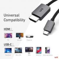 uni USB C към HDMI кабел (4K @ 60Hz), USB Type C Thunderbolt 3 към HDMI кабел -180 см, снимка 2 - Други - 35677890