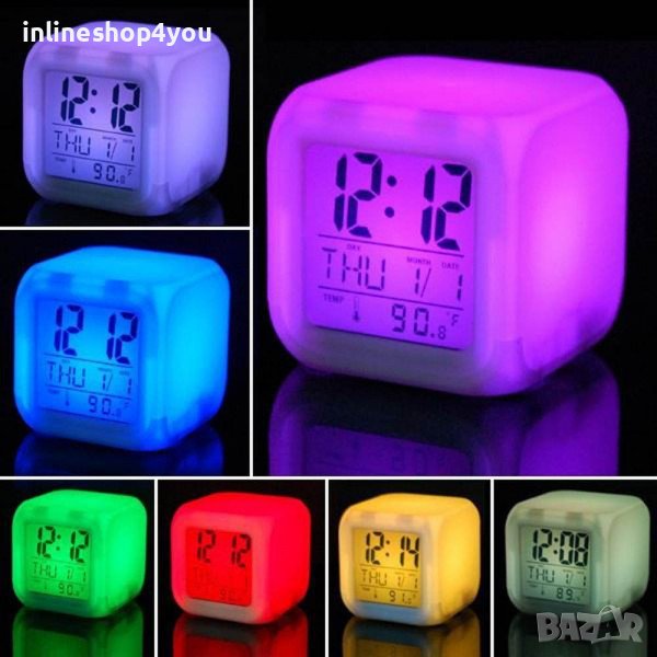 Светещ LED часовник CUBE с различни цветове и множество функции функции, снимка 1