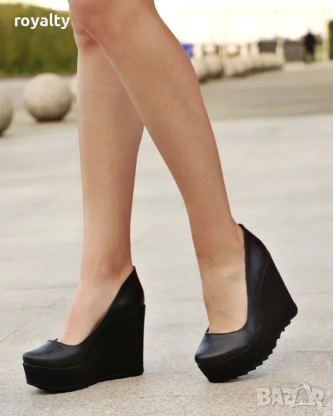 Обувки на платформа - черна кожа, снимка 1