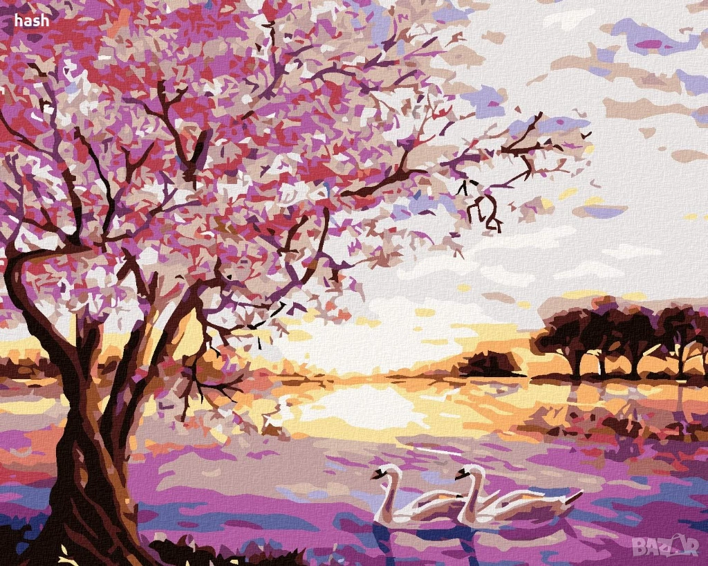 ZUTY 1778221 Картина по номера Лебеди 40 x 50 см с рамка за подрамка (предварително опъната), рамкир, снимка 1