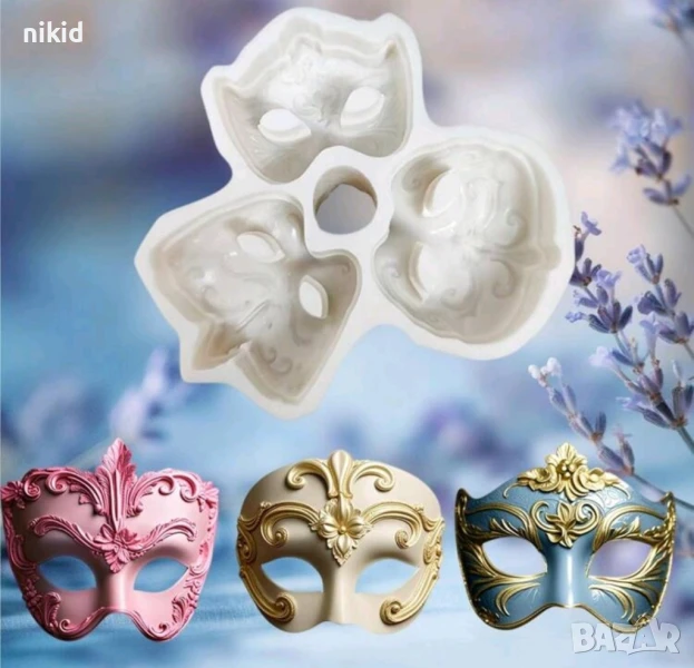3 Маски маска за лице карнавална силиконов молд форма фондан шоколад гипс декор украса, снимка 1