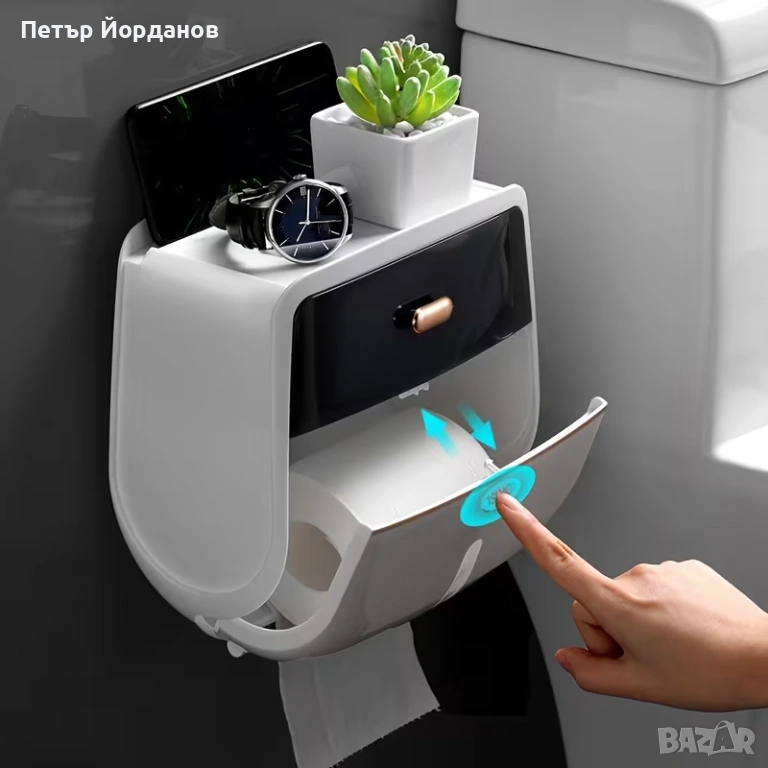 Стенна водоустойчива кутия за тоалетна хартия с двойно отделение – без пробиване, снимка 1