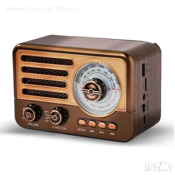 Ретро преносимо радио,JENUOS,дърво,вградена батерия,AUX,Bluetooth,USB, TF карта,LED фенерче,кафяв, снимка 1
