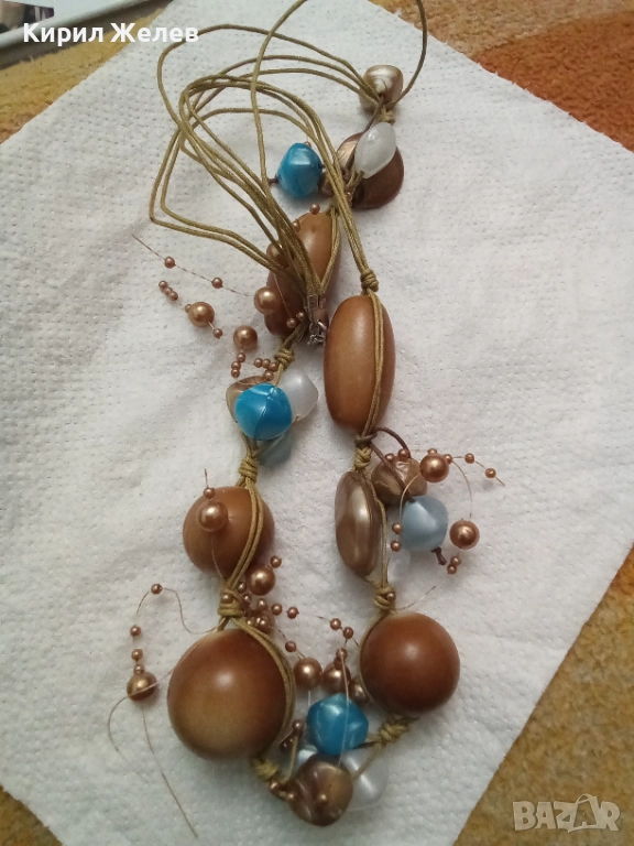 Колие с дървени и стъклени мъниста 52728, снимка 1