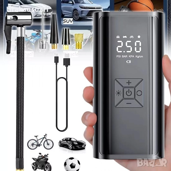 Мощен дигитален компресор 12V с LED светлина, Преносим компресор, снимка 1