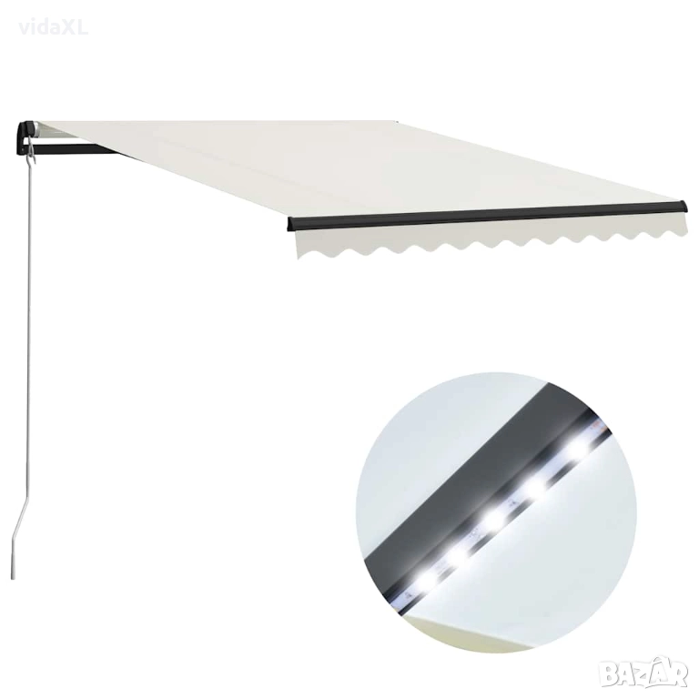 vidaXL Ръчно прибираща се тента с LED, 300x250 см, кремава(SKU:3055221), снимка 1