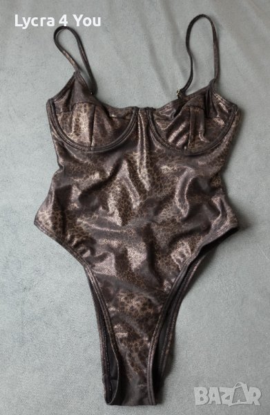 XS (70A) цялостен бански в тъмна леопардова окраска, снимка 1
