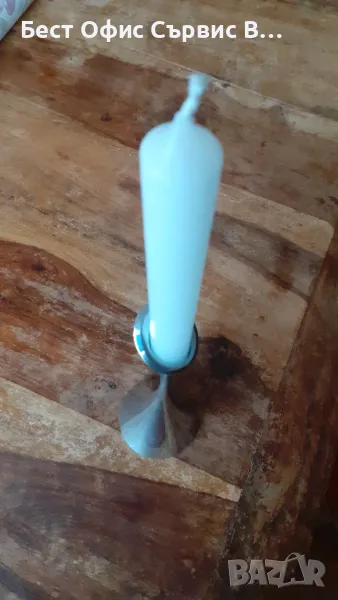 метален свещник дизайнерски, внесен от Дания, стабилен масивен хром метал, снимка 1