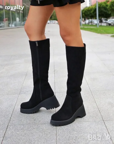 Ботуши на платформа - черен велур, снимка 1