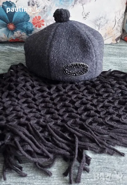 Винтидж / Рядка находка / Стил Джаки Кенеди / Комплект от бутикова барета и шал, снимка 1