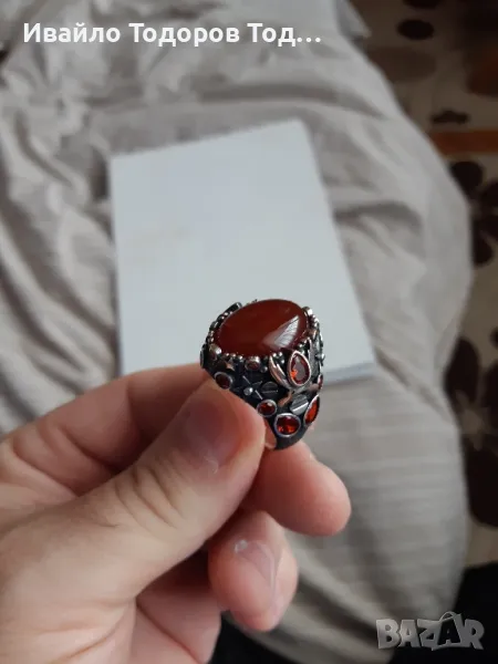 Сребърен масивен пръстен ръчна изработка с огромен карнеол, снимка 1