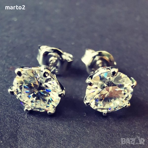 Елегатни Сребърни Обеци с Мойсанит по 1 Карат на Обеца, общо 2 Карата!, снимка 1