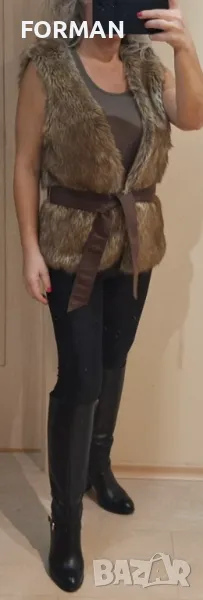 КАФЯВ ПУХКАВ елек с колан , снимка 1