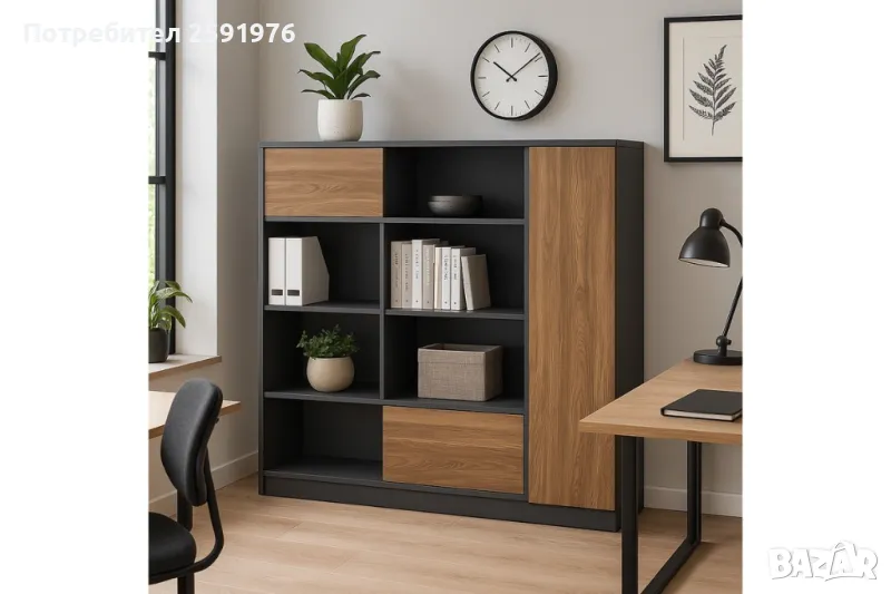 Библиотека, Puzzle-home Oscar 180x40x180см, в цвят орех-антрацит, снимка 1