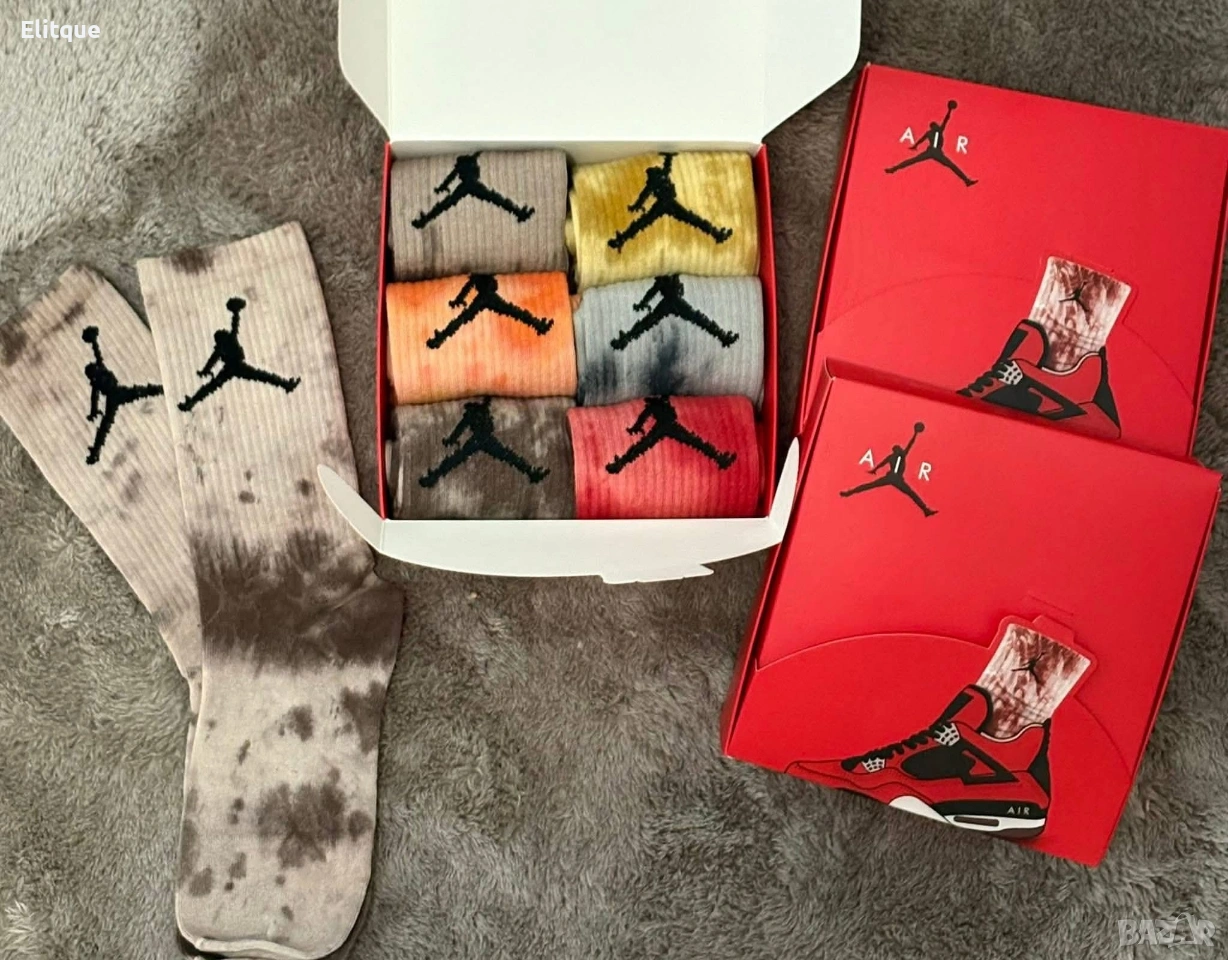 унисекс цветни дълги чорапи в кутия ,6 чифта jordan, снимка 1