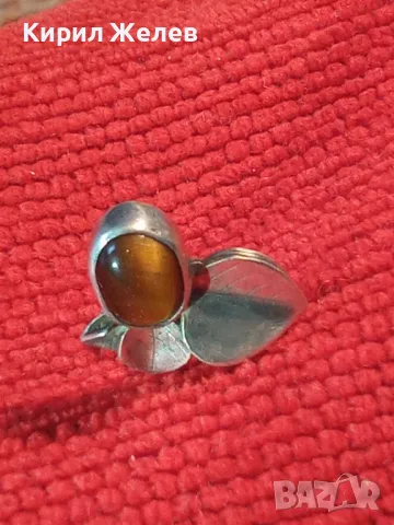 ФЛОРАЛНА СРЕБЪРНА ОБЕЦА ЦВЕТЕ СРЕБРО 925 с ПОЛИРАН КАМЪК ТИГРОВО ОКО ФИНА РЪЧНА ИЗРАБОТКА 48650, снимка 11 - Обеци - 49510734