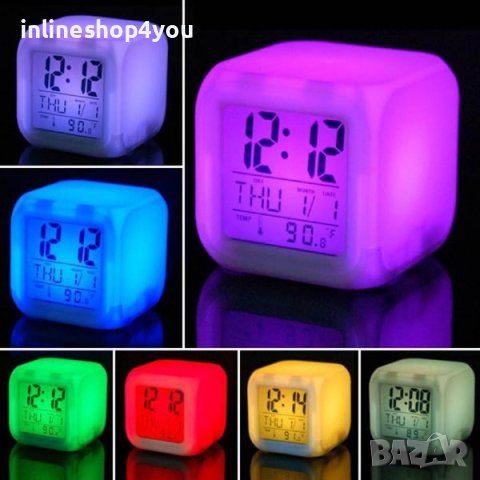 Светещ LED часовник CUBE с различни цветове и множество функции функции