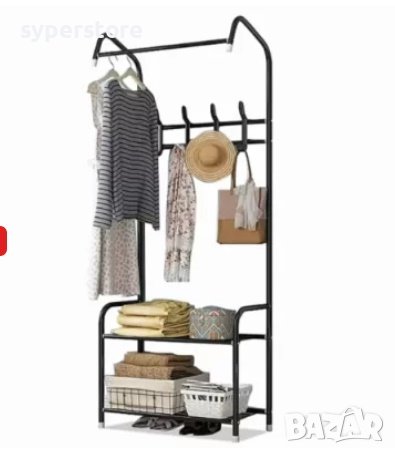 Стелаж закачалка за дрехи и обувки за Антре Digital One SP00808 с два рафта от долу, 154см, черен