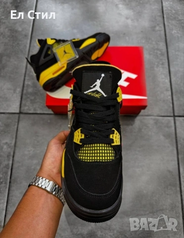 📌Air Jordan 4 Retro “Black/Yellow” 41 43 44 45 46 номер Цена 95 евро Еконт, снимка 2 - Маратонки - 53625559