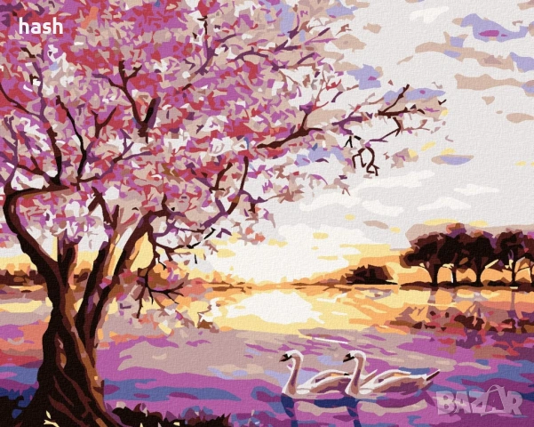 ZUTY 1778221 Картина по номера Лебеди 40 x 50 см с рамка за подрамка (предварително опъната), рамкир