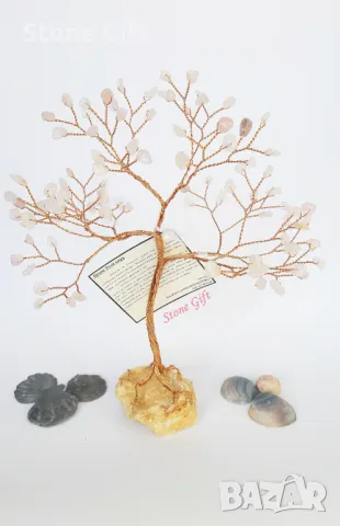 Дръвче Розов кварц, Подарък Сватба, Подарък камък на сърцето, Дърво на любовта, Подарък за кума