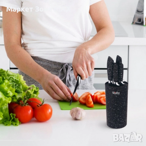 Комплект ножове Voltz с мраморно покритие и стойка – Стил, острота и удобство за перфектна кухня , снимка 8 - Други стоки за дома - 52964355
