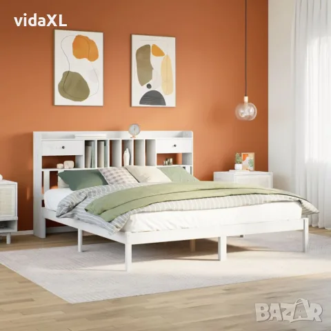 vidaXL Легло с етажерка за книги, без матрак, 180x200 см, бор масив, снимка 2 - Спални и легла - 56147068
