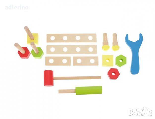 Кутия и комплект дървени инструменти за малки майстори, снимка 3 - Конструктори - 34401397