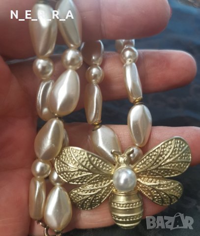 Стар перлен гердан-колие с пеперуда, снимка 1 - Колиета, медальони, синджири - 41939414