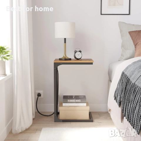 Помощна масичка TUTOTAK – Вградени контакти и USB портове, Индустриален стил