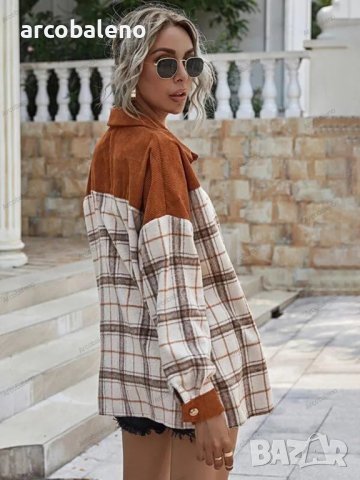 Дамско преходно яке с дълъг ръкав от рипсено кадифе и карирани шевове - 023 , снимка 5 - Якета - 41809777