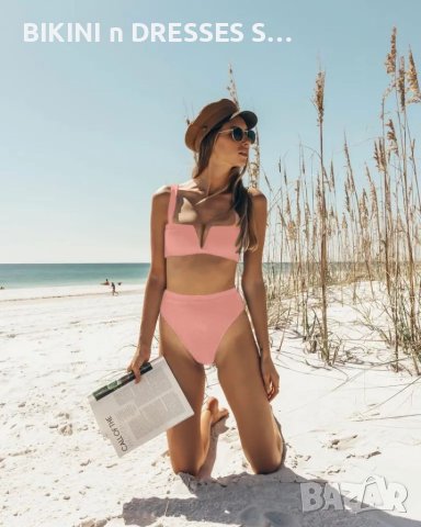 Розов бански с висока талия , снимка 1