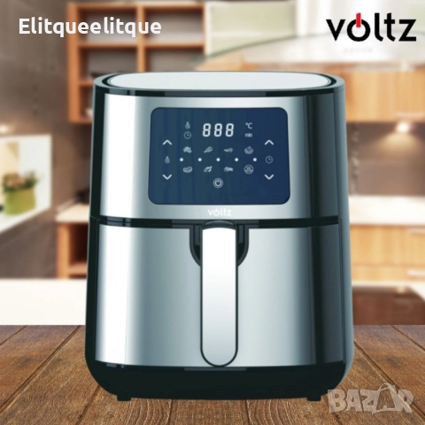 Фритюрник AirFryer Voltz, 1400W, 5.5 литра, Горещ въздух, Таймер, до 200°C, Сив, 2 ГОДИНИ ГАРАНЦИЯ, снимка 2 - Фритюрници - 52187814
