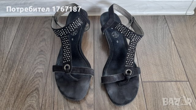 Дамски велурени сандали, черни естествена кожа, снимка 4 - Сандали - 41856832