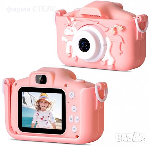 Дигитален детски фотоапарат STELS W302, 64GB SD карта, Игри, Розов/Син