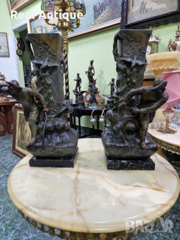 Чифт превъзходни големи антикварни френски фигурални декораций , снимка 1 - Антикварни и старинни предмети - 44836909