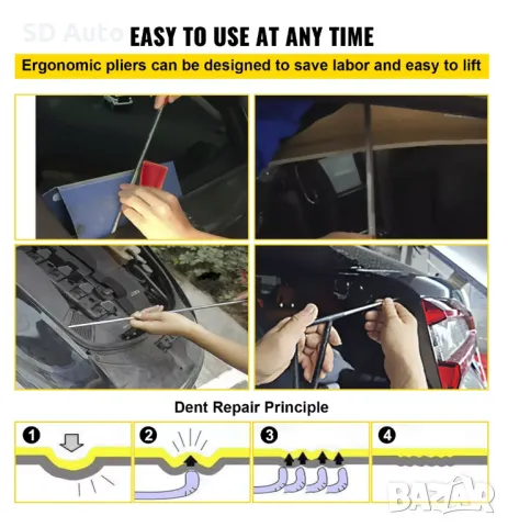 VEVOR PDR Комплект Лостове със сменяем връх за ремонт на вдлъбнатини без кит и боя - 13 части, снимка 9 - Аксесоари и консумативи - 49553153