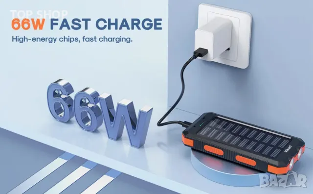 30000mAh Solar Power Bank,бързо зареждане,4 порта/USB-C/фенер,телефон/таблет, снимка 5 - Външни батерии - 49308633