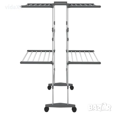 vidaXL Двуетажен сушилник за дрехи с колелца, сребрист, 60x70x106 см, снимка 4 - Сушилници - 56147145
