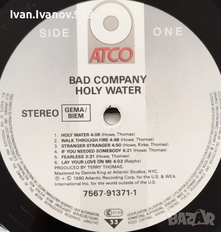 Vinyl (Bad Company - Holy Water), снимка 3 - Грамофонни плочи - 52042890