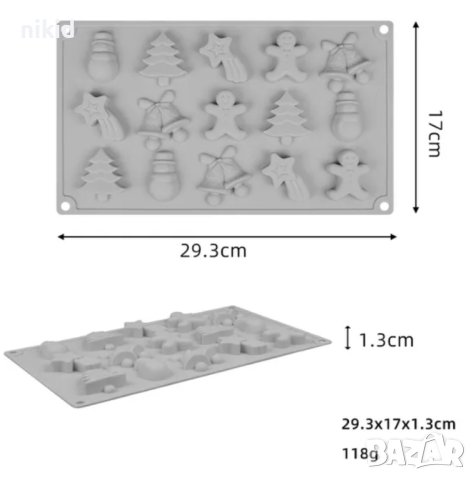 15 Коледни форми фигурки силиконов молд форма фондан шоколадови бонбони гипс сапун, снимка 3 - Форми - 38451985