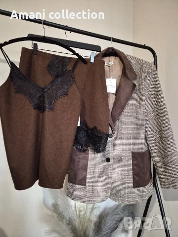 Топ и пола с вълна и дантела LBD, снимка 3 - Поли - 52419388