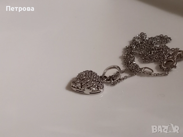 Сребърно колие със сърце , снимка 5 - Колиета, медальони, синджири - 52041211